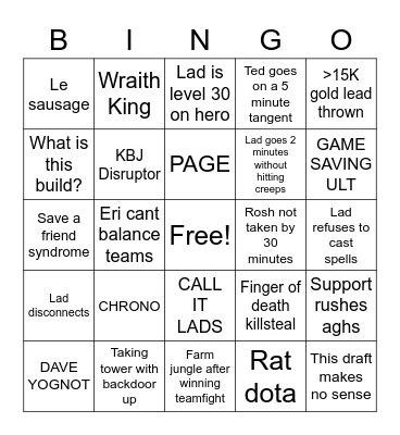 Flax's In House Bingo Card