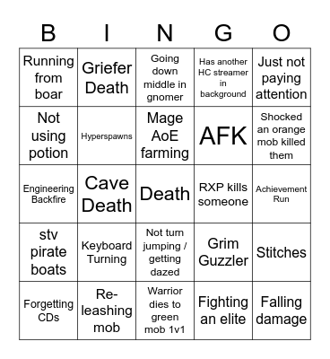 Hardcore Death Clips Bingo Card