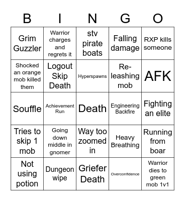 Hardcore Death Clips Bingo Card