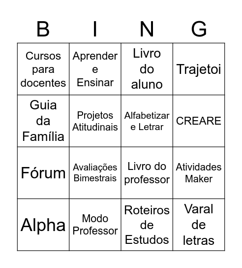 Onde Está? UNO EI e AI Bingo Card