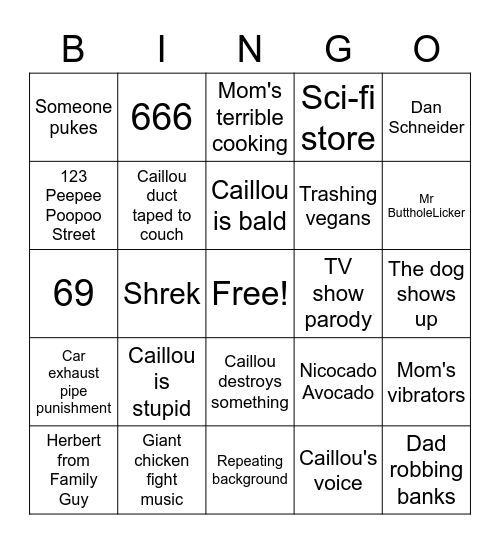 Schmozzle Bingo Card