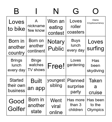 Get to Know Your Co-Workers Bingo Card