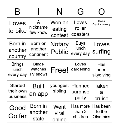 Get to Know Your Co-Workers Bingo Card
