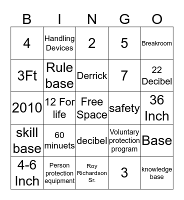 Safety Bingo Card