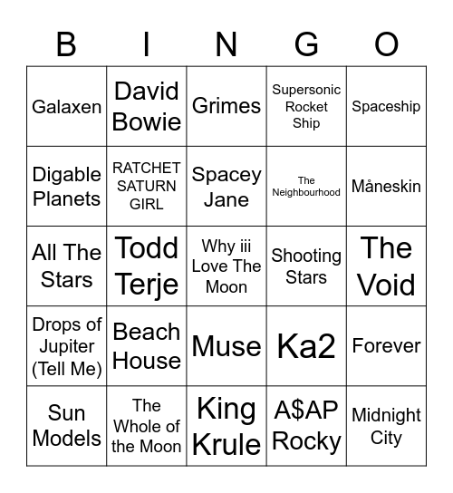 Out of this World Bingo Card