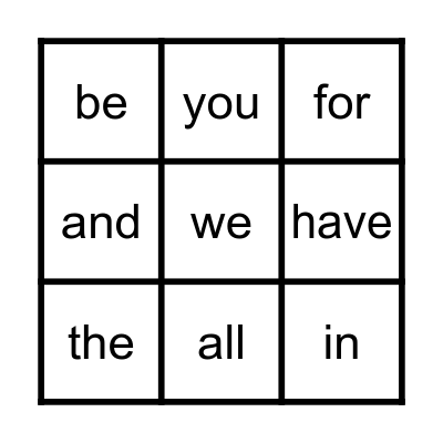 Heart Word Bingo Card