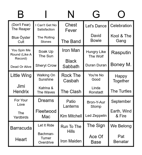 ROCK N' ROLL #5 Bingo Card