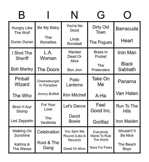 ROCK N' ROLL Bingo Card