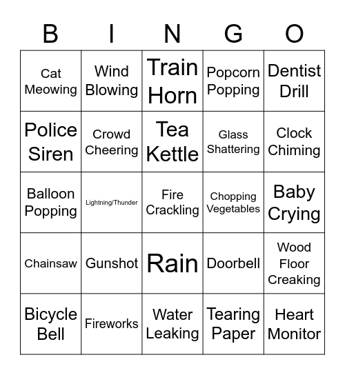 Sound FX Bingo Card