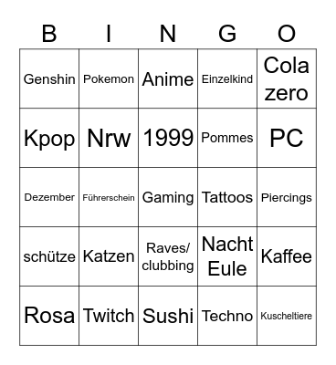 Nyalina Bingo Card