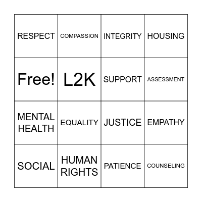 Social Work Bingo Card