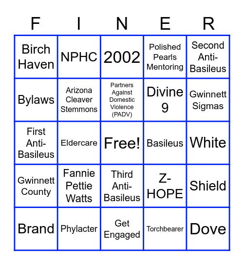 FINER BINGO Card