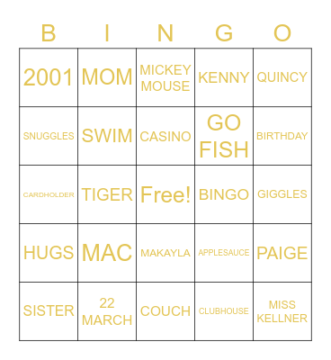 GOLDEN 22 Bingo Card