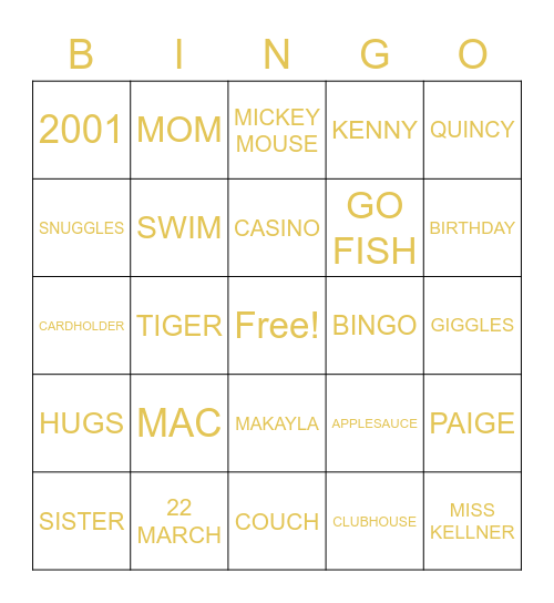 GOLDEN 22 Bingo Card