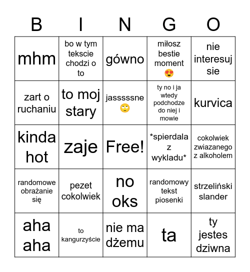 chujowe bingo Card