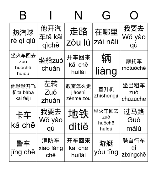 Jiāotōng - 交通 Bingo Card