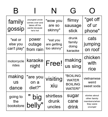 vietnam trip bingo Card