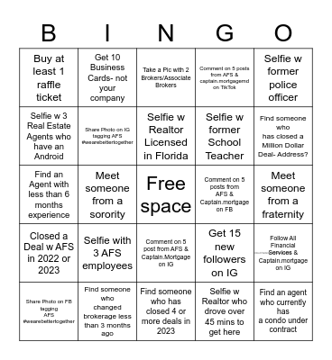 Real Estate Networking Bingo Card