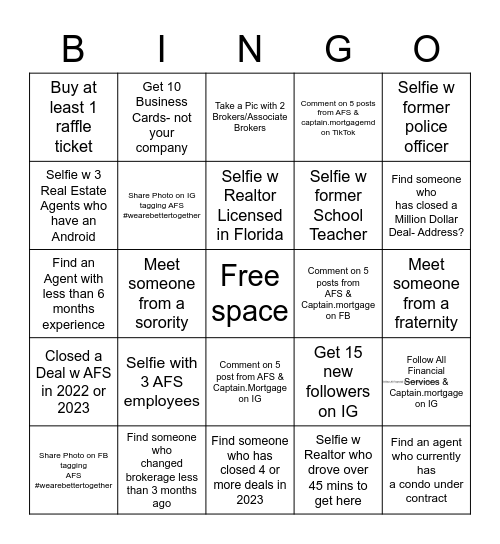 Real Estate Networking Bingo Card