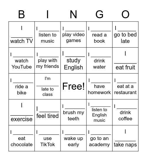 Frequency Bingo Card