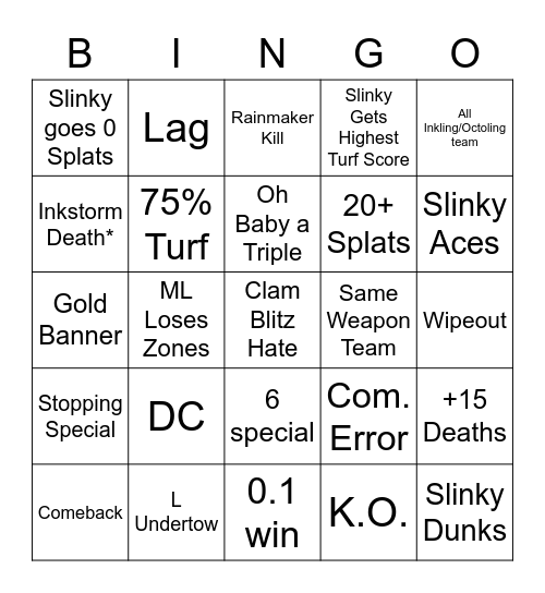 Splat Community Challenge Bingo Card