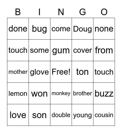/u/ Spelled 'o', 'ou', or 'o_e' Bingo Card