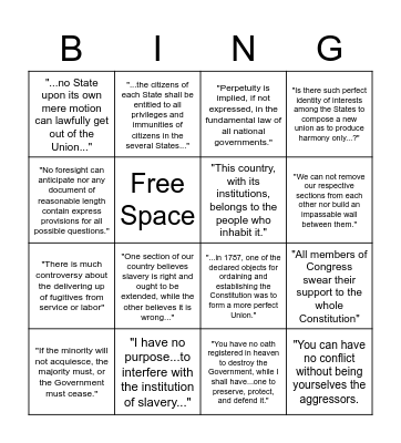 Lincoln's Quotes Bingo Card