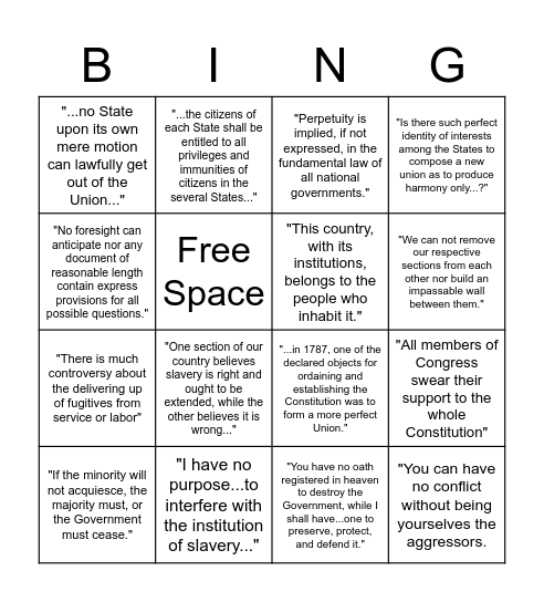 Lincoln's Quotes Bingo Card