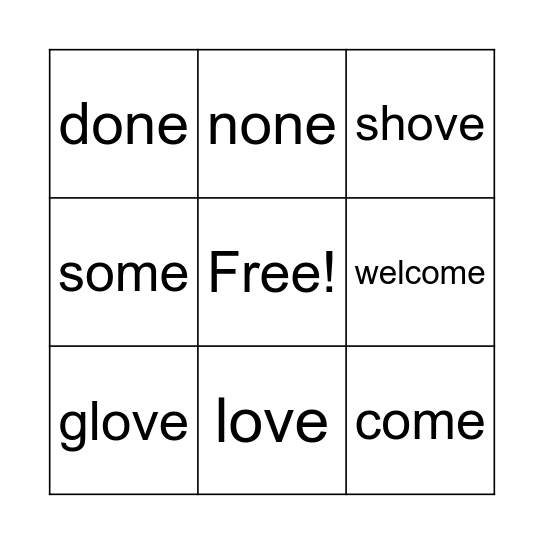 /u/ Spelled 'o_e' Bingo Card