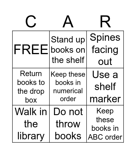 Library Care Bingo Card