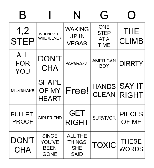 POP HITS OF THE 2000'S Bingo Card