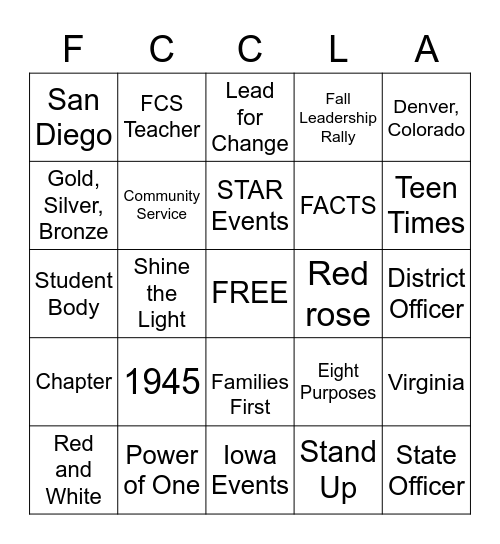 FCCLA Bingo Card