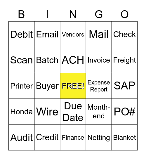 Accounts Payable Bingo Card