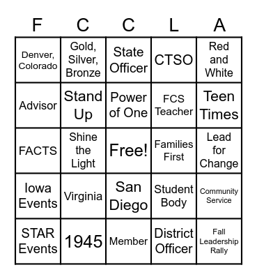 FCCLA BINGO Card