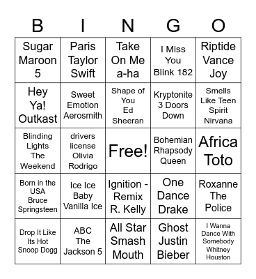 Music Bingo Round 1 Bingo Card