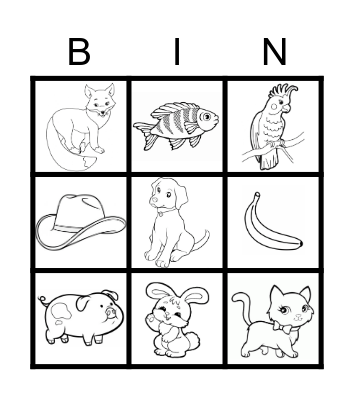 Animals and easy words Bingo Card