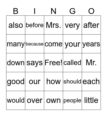 Fundations Units 9-11 Bingo Card
