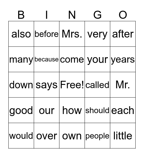 Fundations Units 9-11 Bingo Card