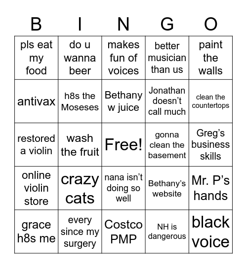 Untitled Bingo Card