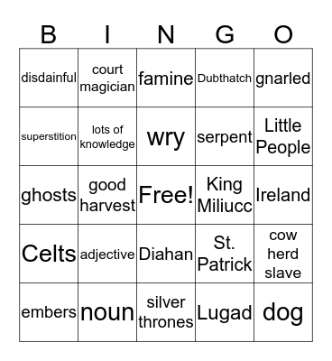 Time Cat Ireland 411 A.D. Bingo Card