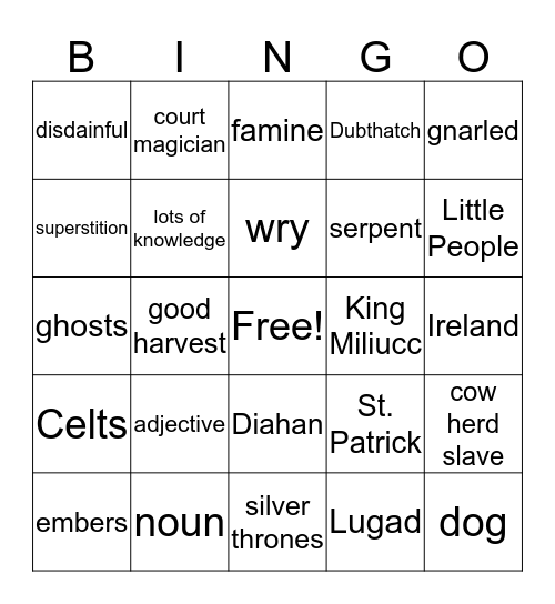 Time Cat Ireland 411 A.D. Bingo Card