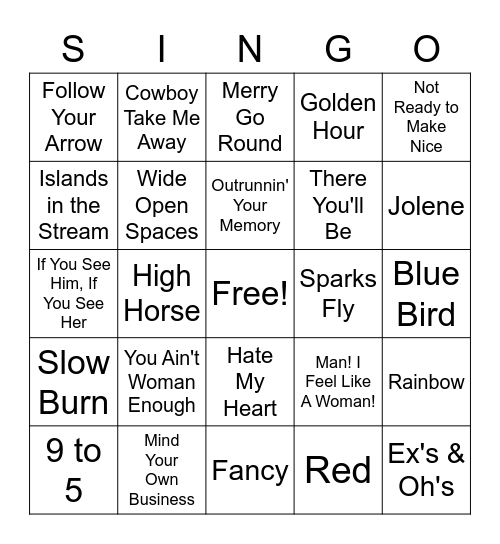 Country Girl Bingo Card