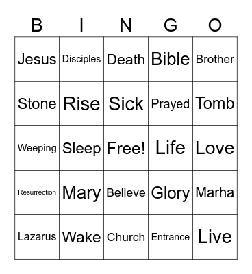 5th Sunday of Lent Bingo Card