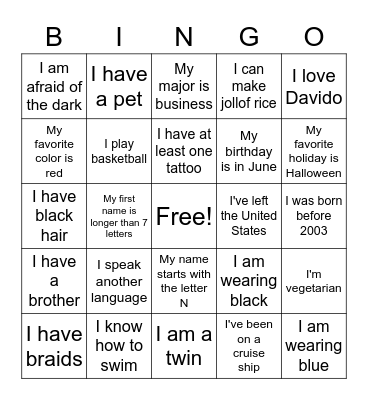 Bingo! Bingo Card