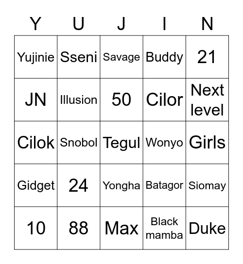 BINGO YUJINIE Bingo Card