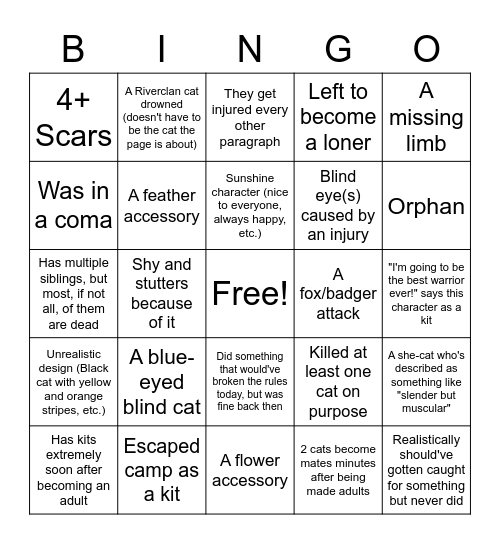 TFCRP Bingo Card