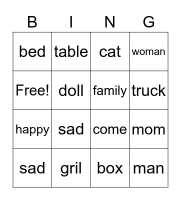 I am happy. Bingo Card