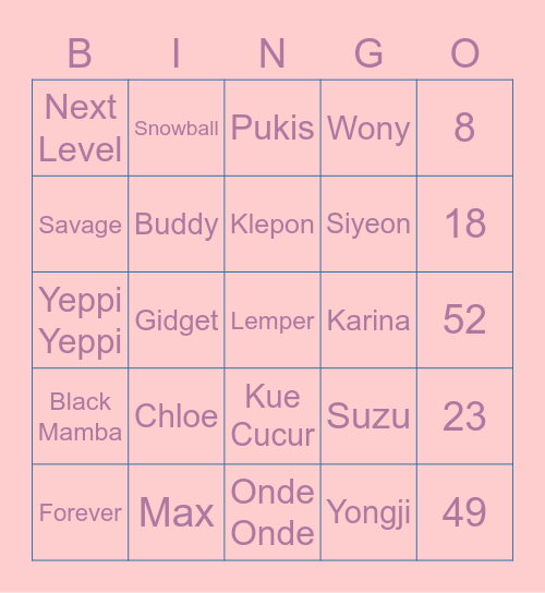 Punya Taeri Bingo Card