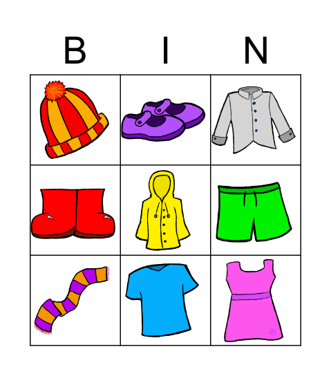 CLOTHES Bingo Card