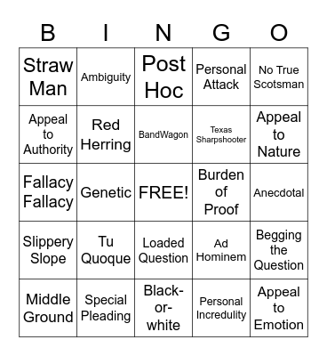 Logical Fallacy Bingo Card